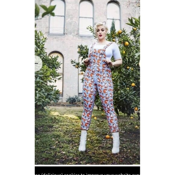 BlackMilk Overalls Fox and Mushroom Gray‎ Orange Rare Sz Small Vintage Australia - Picture 11 of 16
